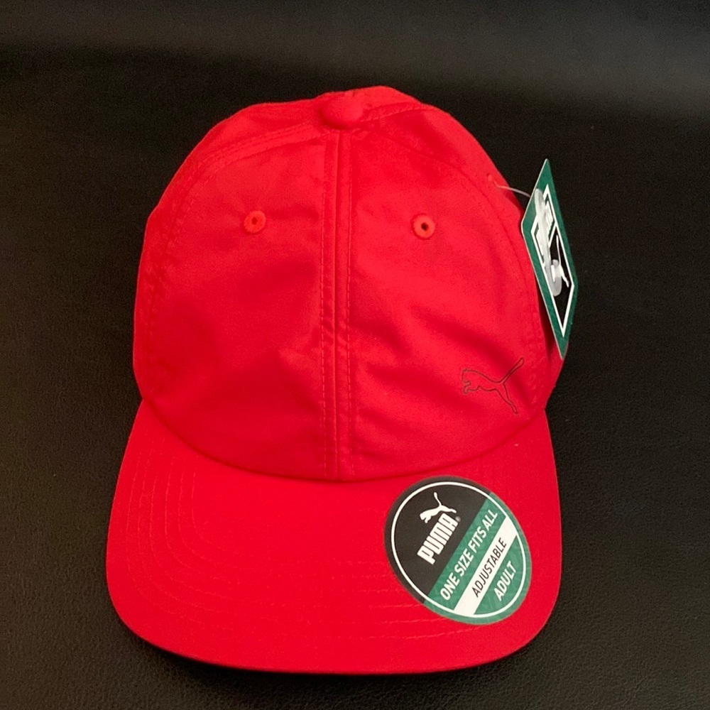 Puma unisex red one size fits all adjustable adult cap.